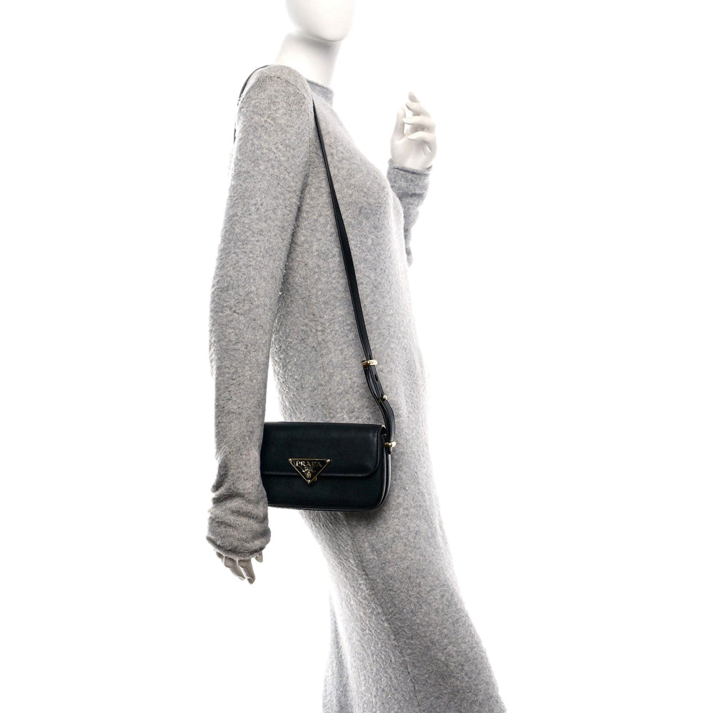 Prada Embleme Triangle Logo Soft Calfskin Crossbody Bag Black