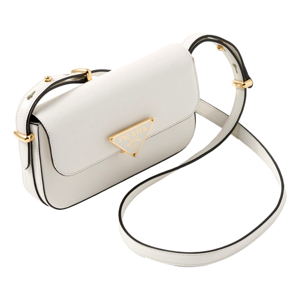 Prada Embleme Triangle Logo Soft Calfskin Crossbody Bag White