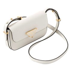 Prada Embleme Triangle Logo Soft Calfskin Crossbody Bag White