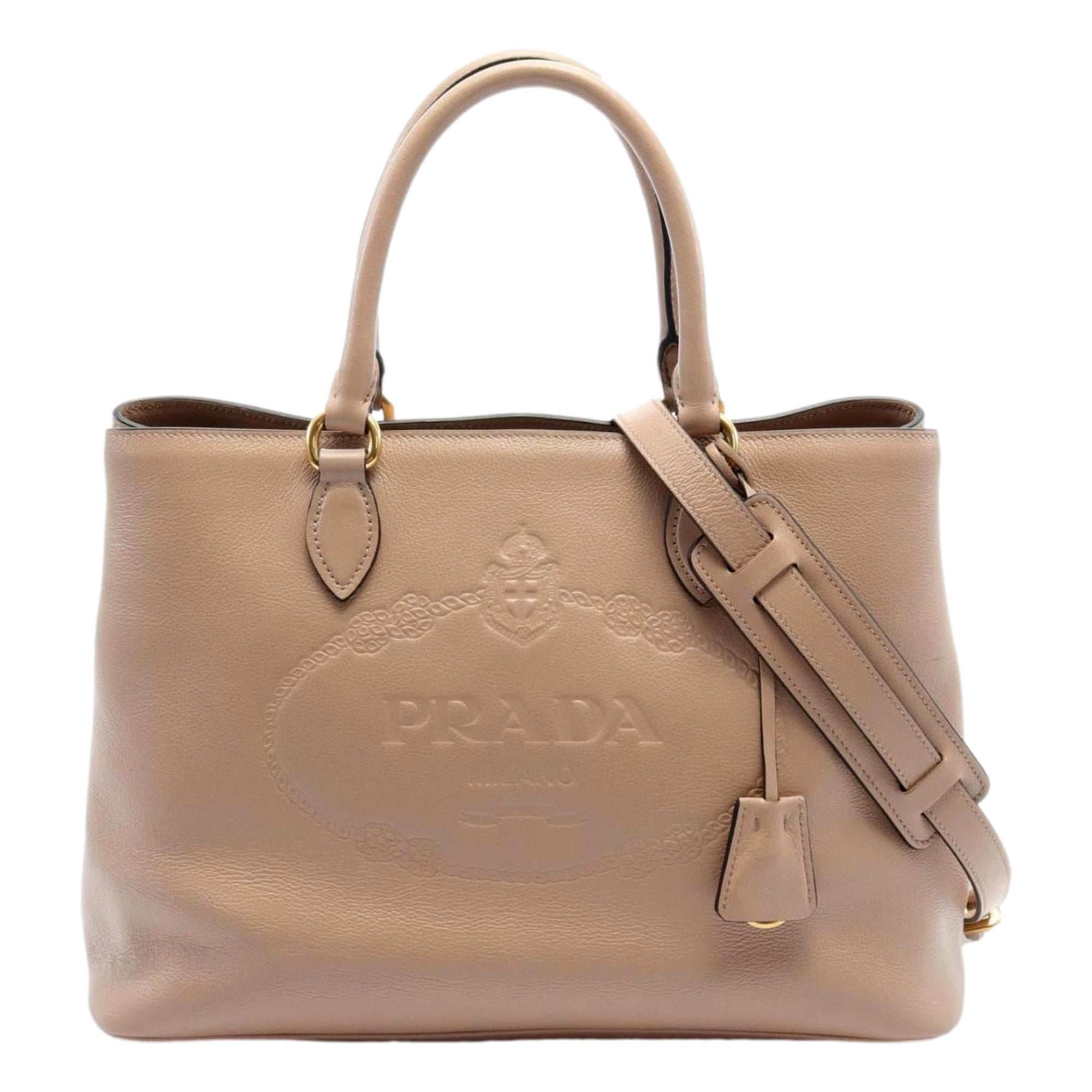 Prada Cammeo Beige Soft Leather Shopper Tote Shoulder Bag