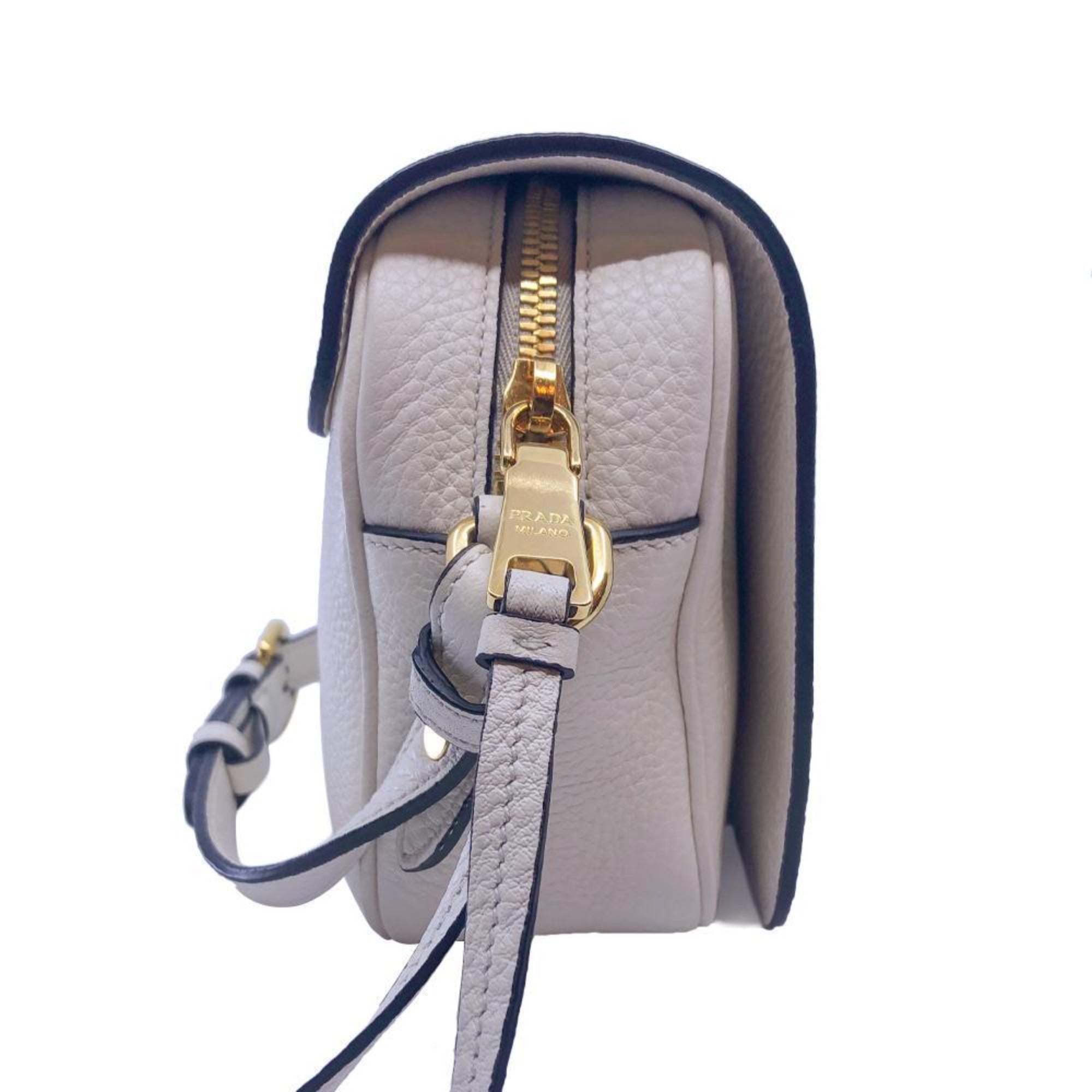 Prada Ivory Vitello Phenix Leather Flap Crossbody Bag