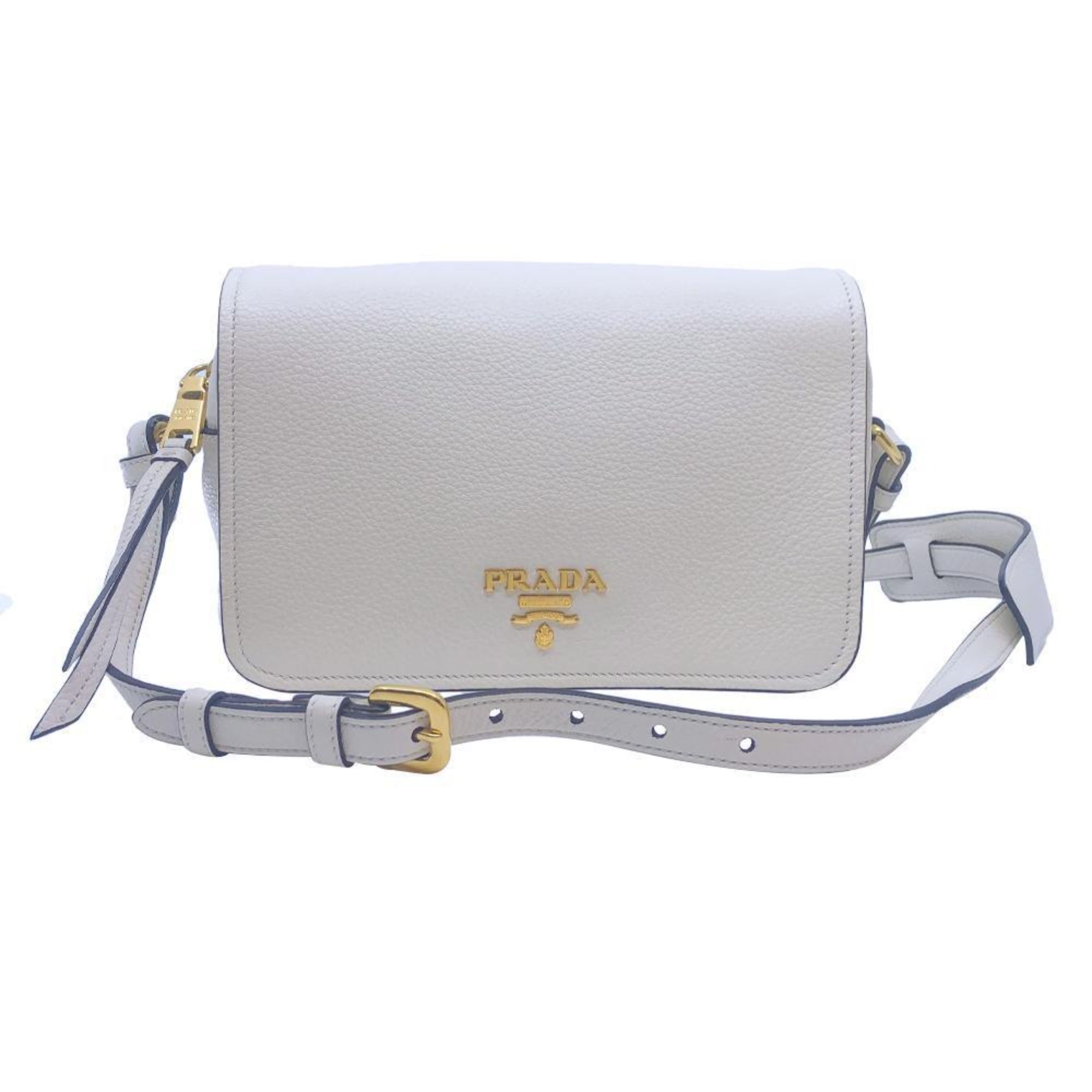Prada Ivory Vitello Phenix Leather Flap Crossbody Bag