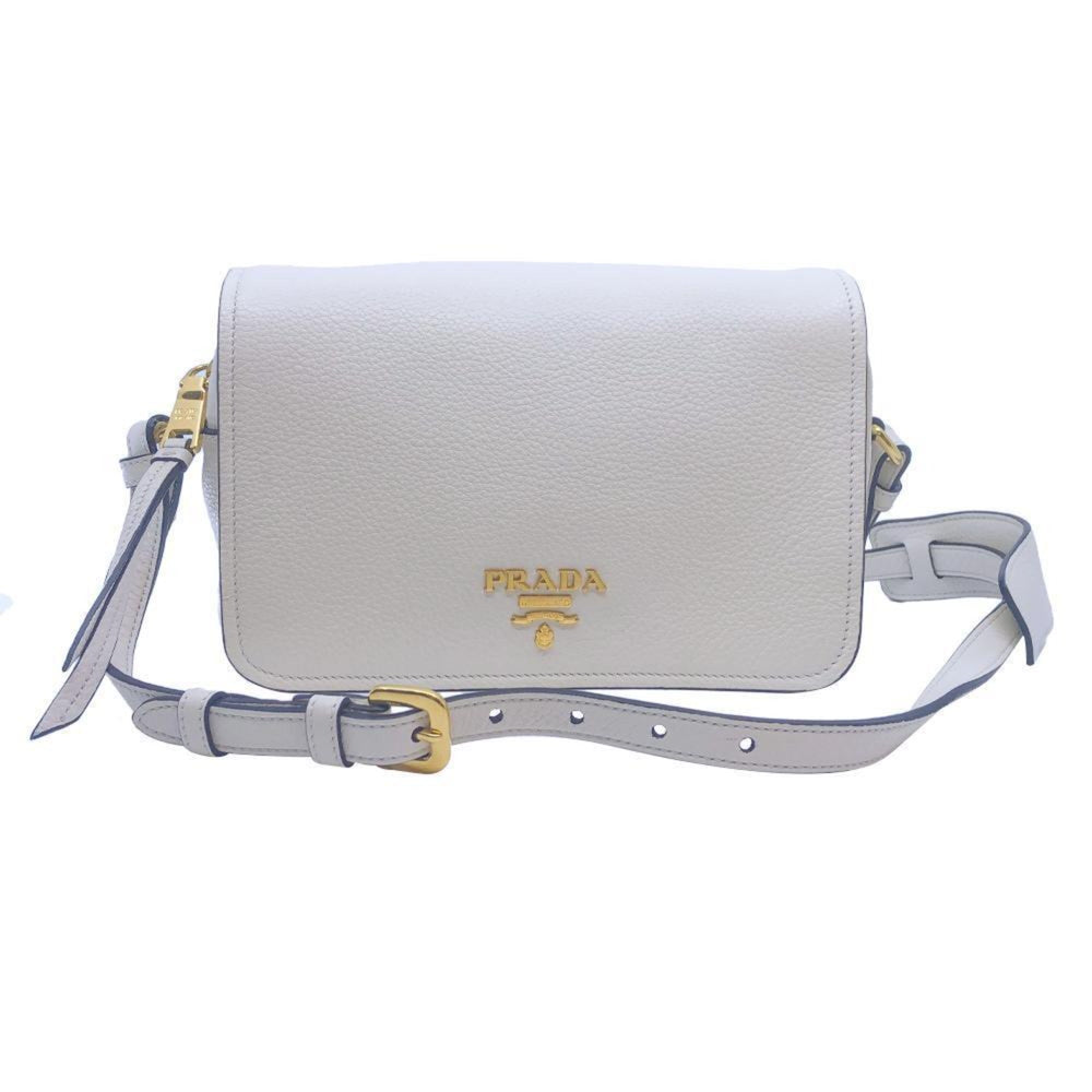 Prada Ivory Vitello Phenix Leather Flap Crossbody Bag