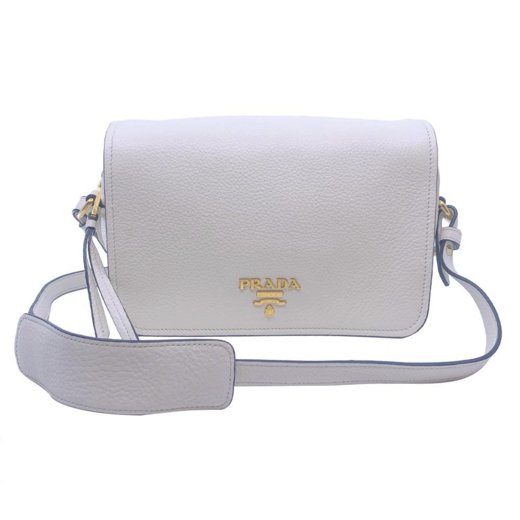 Prada Ivory Vitello Phenix Leather Flap Crossbody Bag