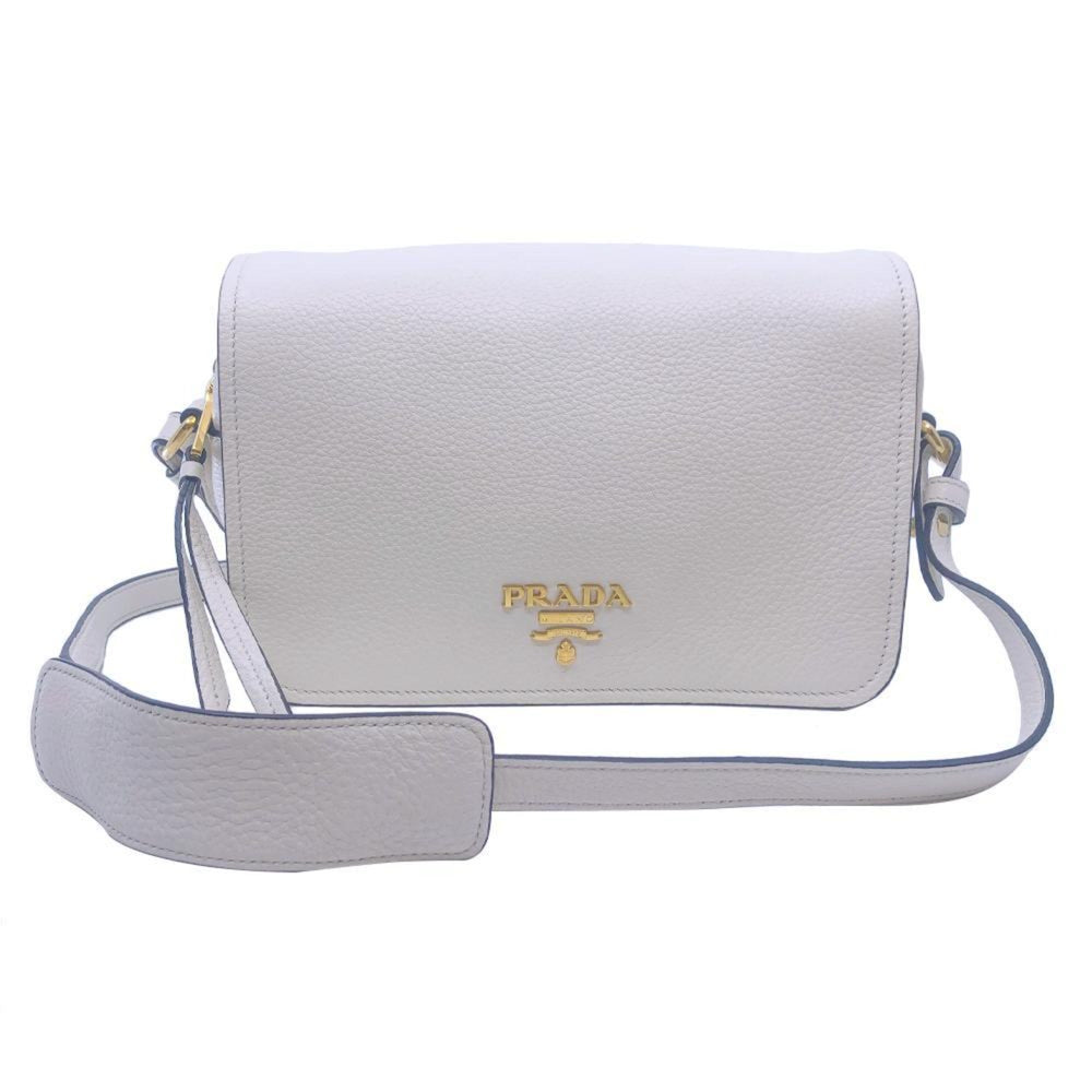 Prada Ivory Vitello Phenix Leather Flap Crossbody Bag