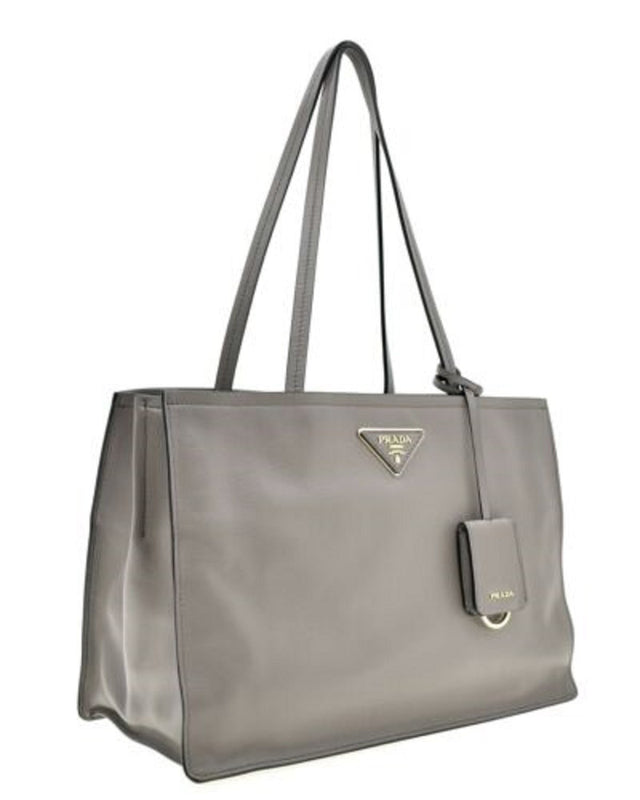 Prada Argilla Grey Glace Calf Leather Shopping Tote Bag