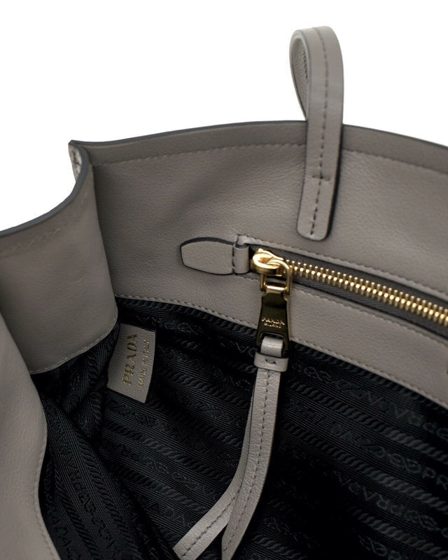 Prada Argilla Grey Glace Calf Leather Shopping Tote Bag