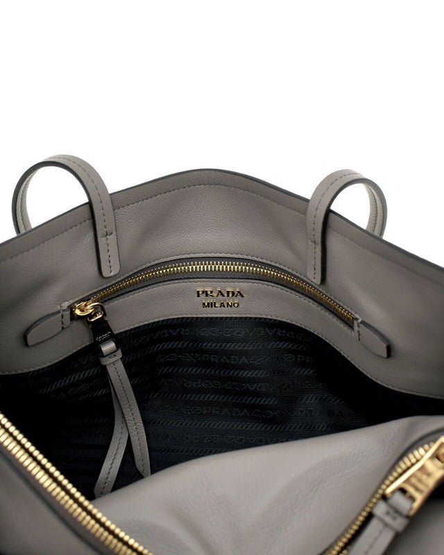 Prada Argilla Grey Glace Calf Leather Shopping Tote Bag