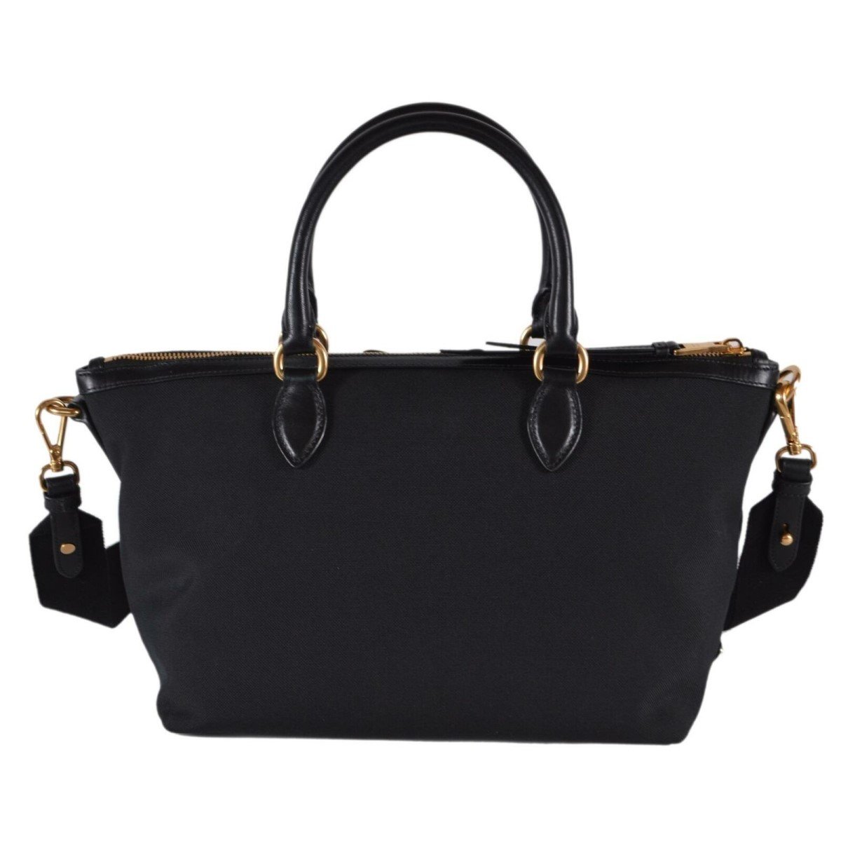 Prada Logo Jacquard Black Canvas Satchel Crossbody Bag Gold Hardware