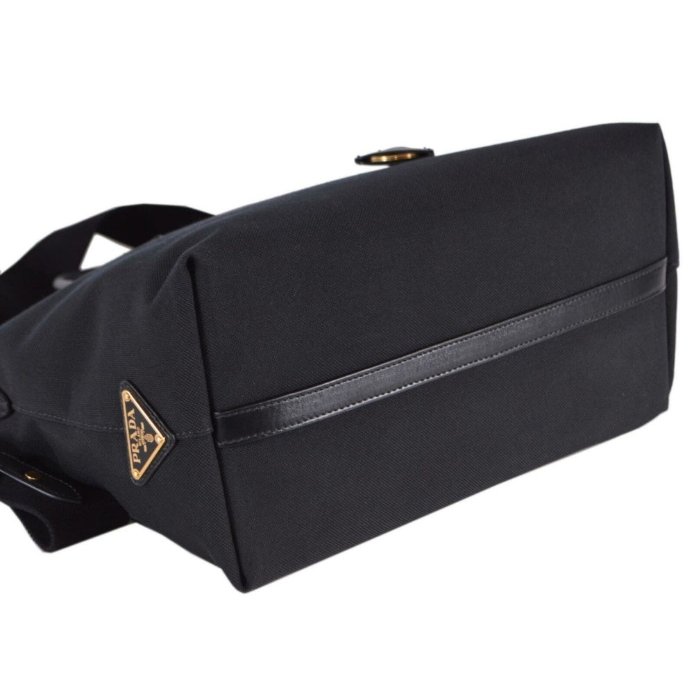 Prada Logo Jacquard Black Canvas Satchel Crossbody Bag Gold Hardware