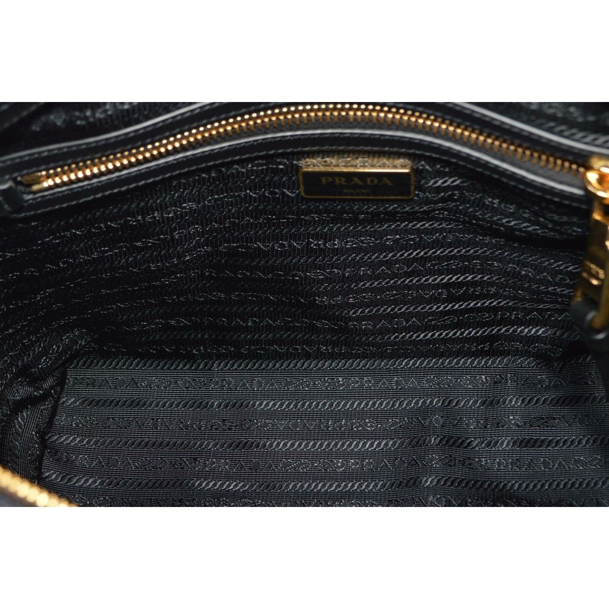 Prada Logo Jacquard Black Canvas Satchel Crossbody Bag Gold Hardware