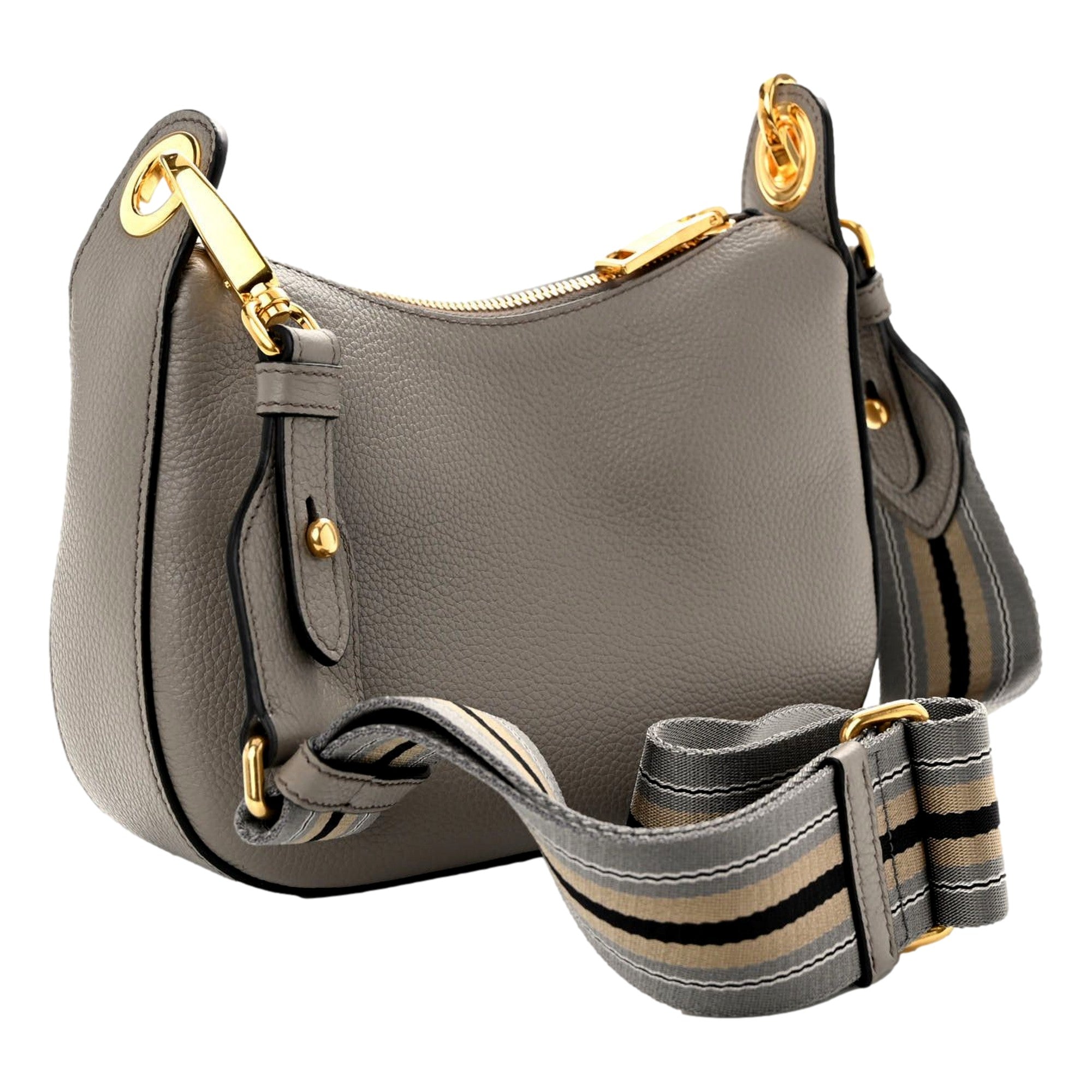 Prada Vitello Phenix Zippered Messenger Hobo Grey Leather Shoulder Bag