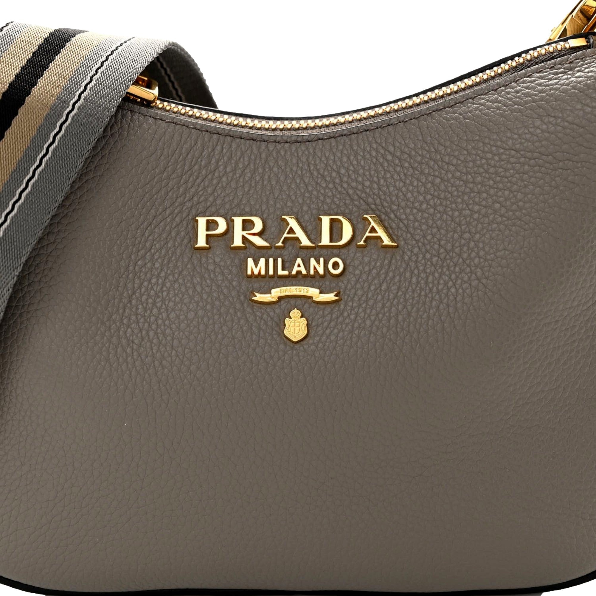 Prada Vitello Phenix Zippered Messenger Hobo Grey Leather Shoulder Bag