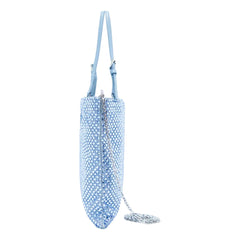 Prada Mini Satin Crystal Embellished Double Handle Crossbody Handbag Light Blue