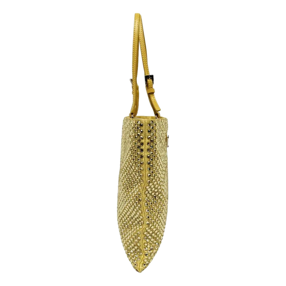 Prada Mini Satin Crystal Embellished Double Handle Crossbody Handbag Yellow