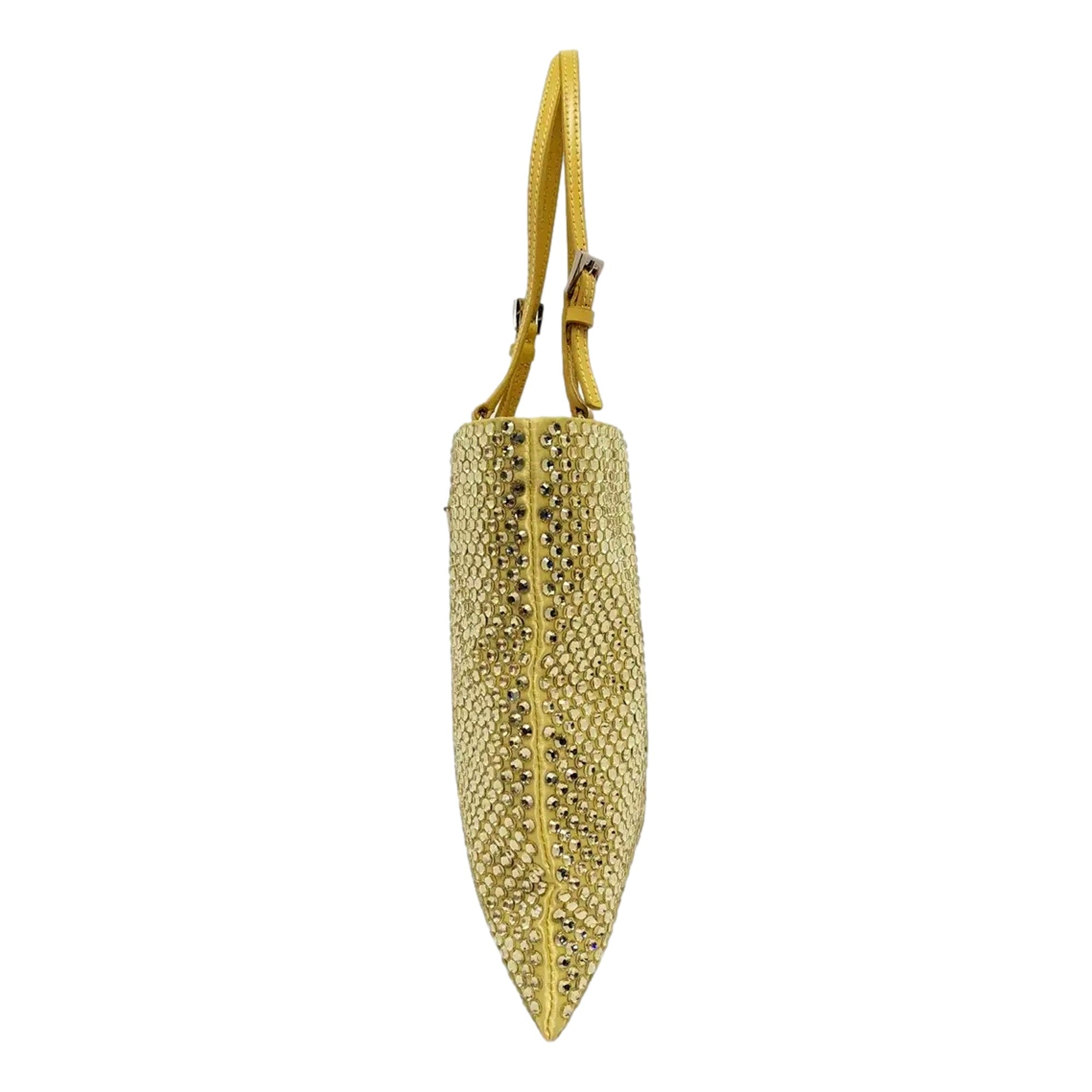 Prada Mini Satin Crystal Embellished Double Handle Crossbody Handbag Yellow