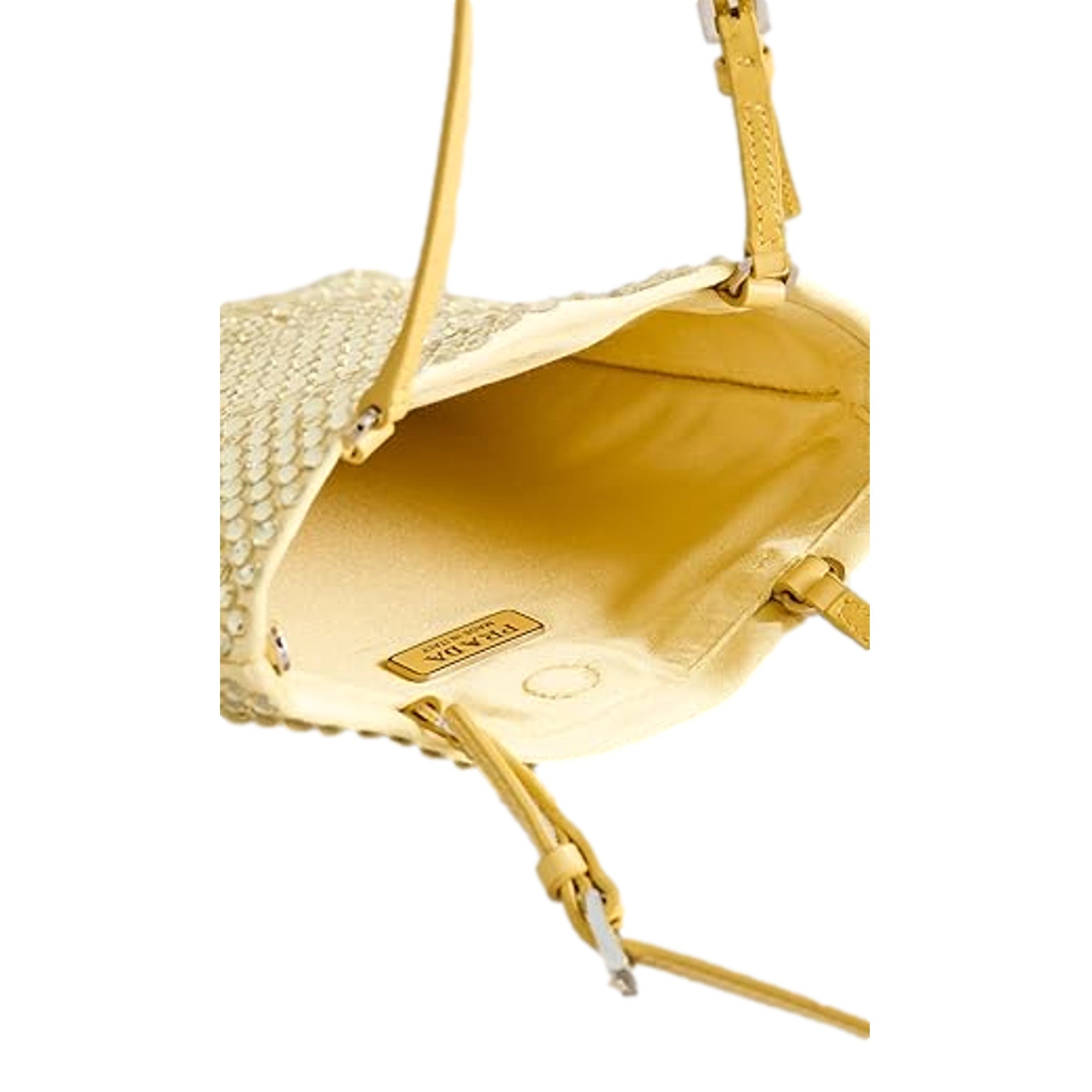 Prada Mini Satin Crystal Embellished Double Handle Crossbody Handbag Yellow