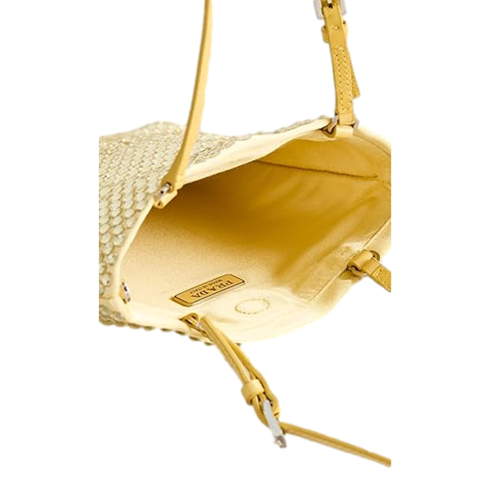 Prada Mini Satin Crystal Embellished Double Handle Crossbody Handbag Yellow