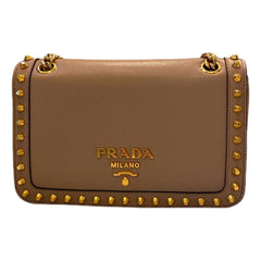 Prada Pattina Glace Calf Leather Cammeo Beige Gold Studded Bag