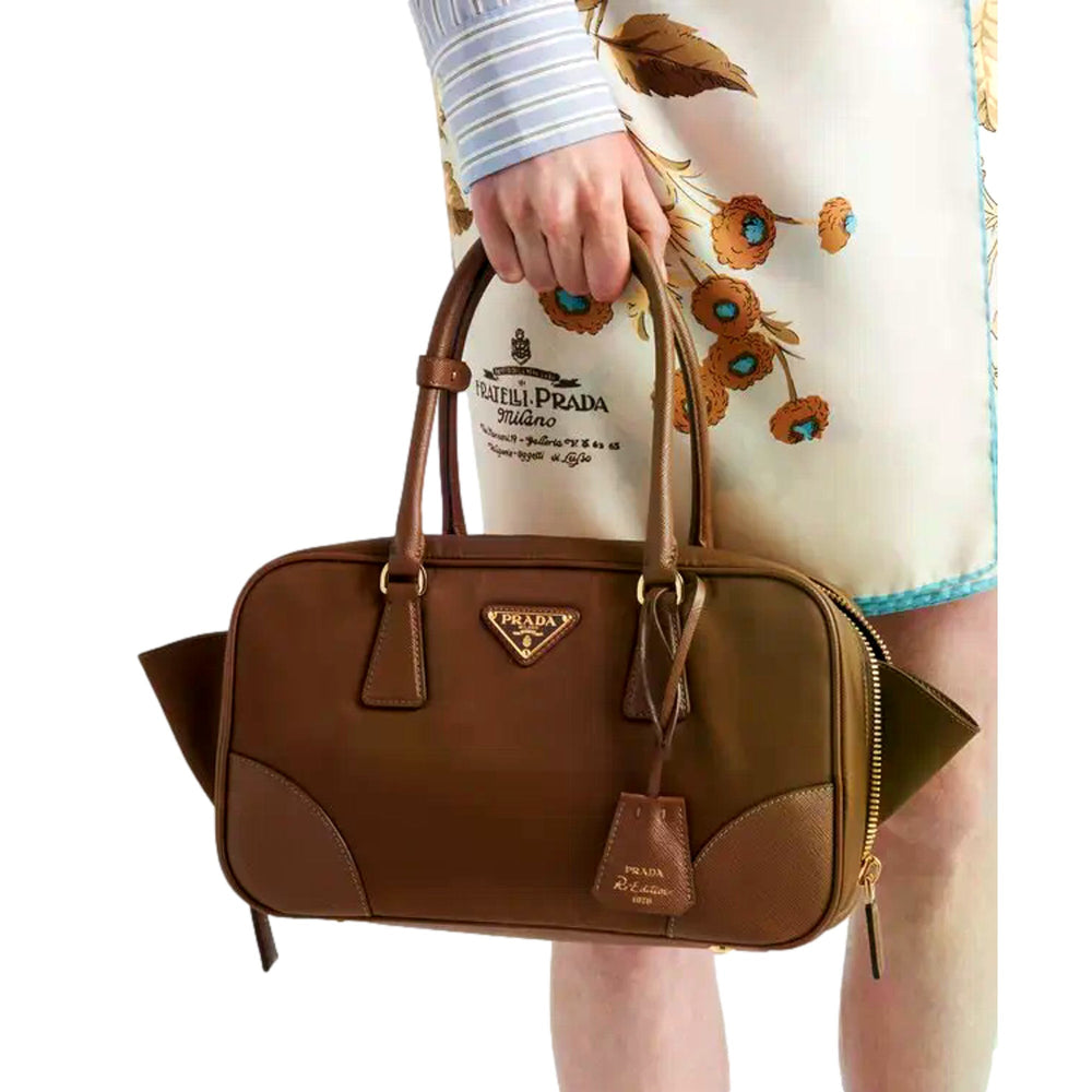 Prada Re-Edition 1978 Medium Re-Nylon and Saffiano Leather Two-Handle Bag Cork Beige