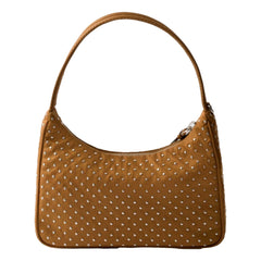 Prada Re-Edition Studded Nylon Mini Shoulder Bag in Brown with Silver Hardware