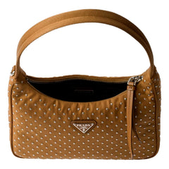 Prada Re-Edition Studded Nylon Mini Shoulder Bag in Brown with Silver Hardware