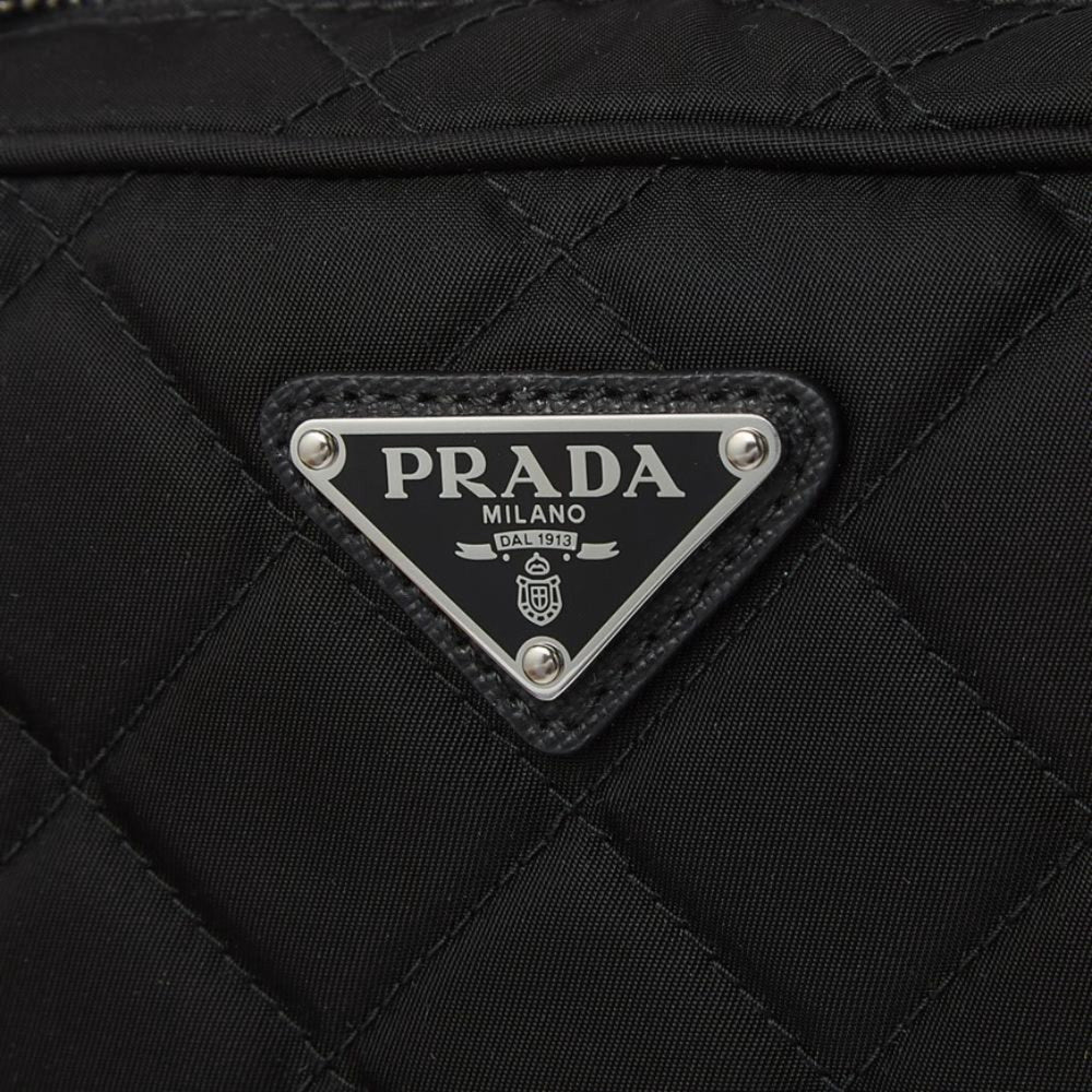 Prada Re-Edition Nylon Quilted Black Triangle Logo Crossbody Bag