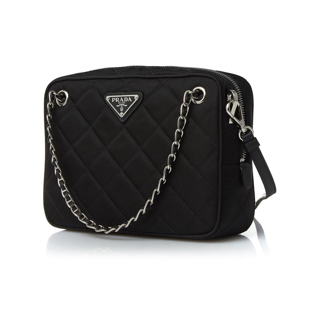 Prada Re-Edition Nylon Quilted Black Triangle Logo Crossbody Bag