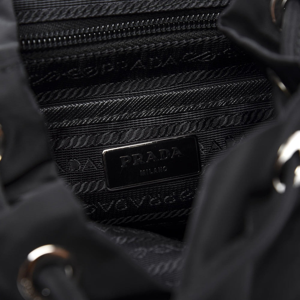 Prada Re-Nylon and Saffiano Leather Trim Medium Drawstring Rucksack Backpack in Black