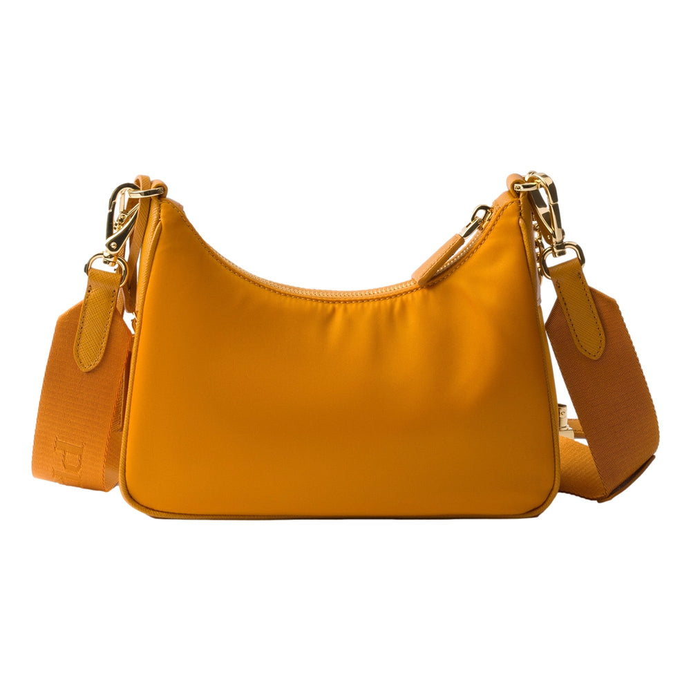 Prada Re-Edition 2005 Orange Re-Nylon and Saffiano Leather Shoulder Bag with Robot Charm Strap