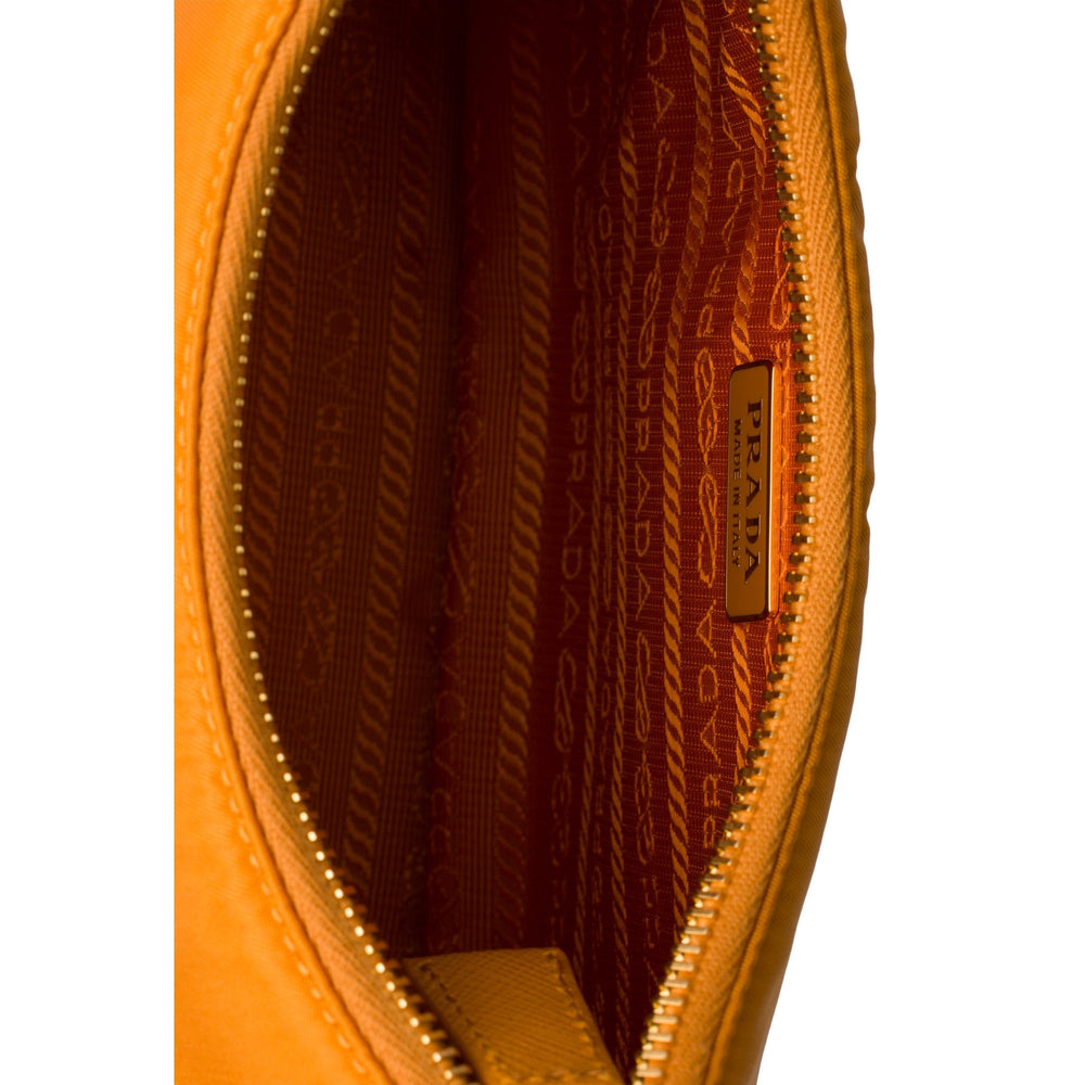 Prada Re-Edition 2005 Orange Re-Nylon and Saffiano Leather Shoulder Bag with Robot Charm Strap
