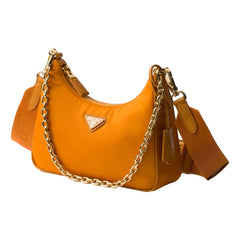 Prada Re-Edition 2005 Orange Re-Nylon and Saffiano Leather Shoulder Bag with Robot Charm Strap
