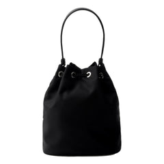 Prada Re-Nylon Mini Drawstring Bucket Bag Black Beaded Embroidered