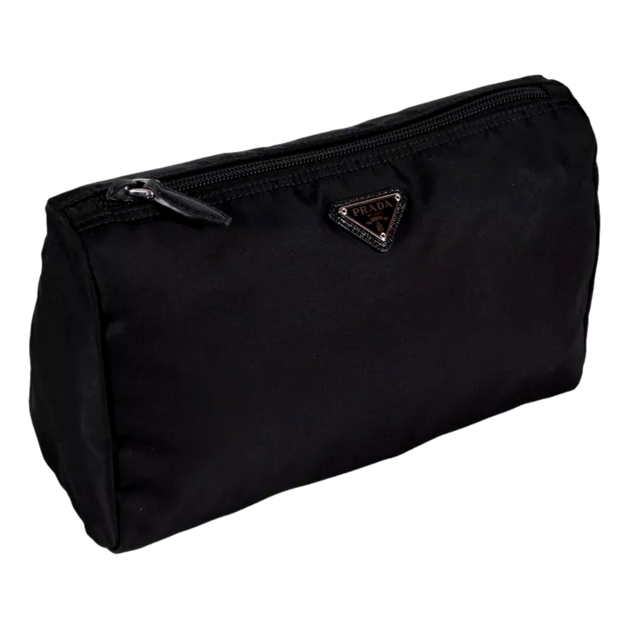 Prada Re-Nylon Necessaire Large Pouch Clutch in Black Nylon with Silver Hardware