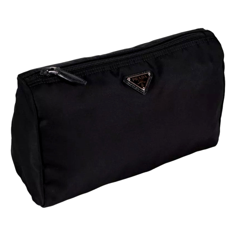 Prada Re-Nylon Necessaire Large Pouch Clutch in Black Nylon with Silver Hardware
