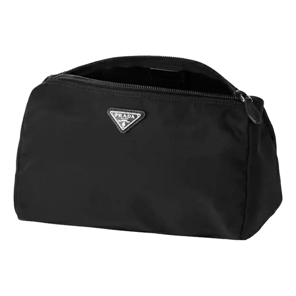 Prada Re-Nylon Necessaire Large Pouch Clutch in Black Nylon with Silver Hardware