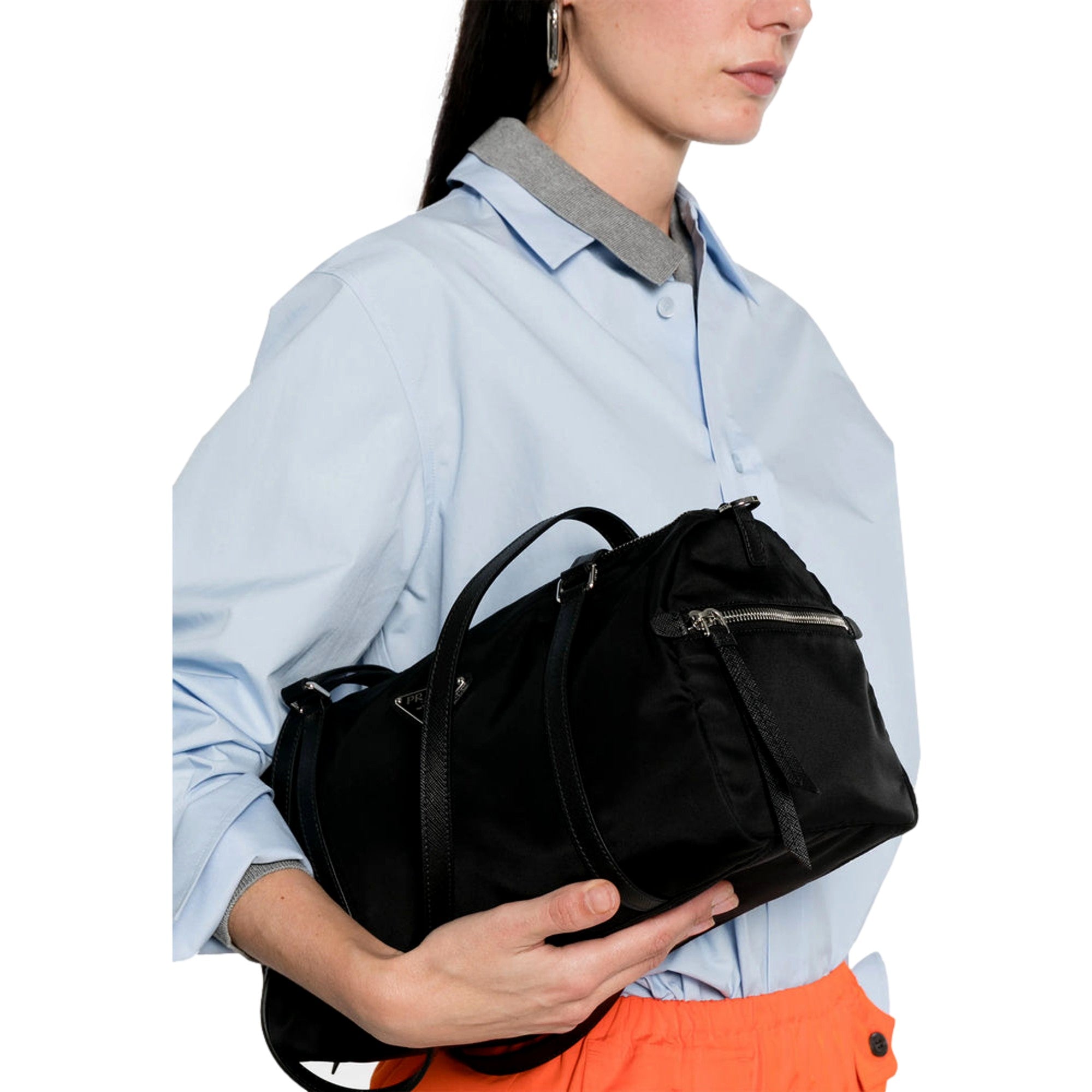 Prada Small Re-Nylon and Saffiano Leather Duffel Bag Black