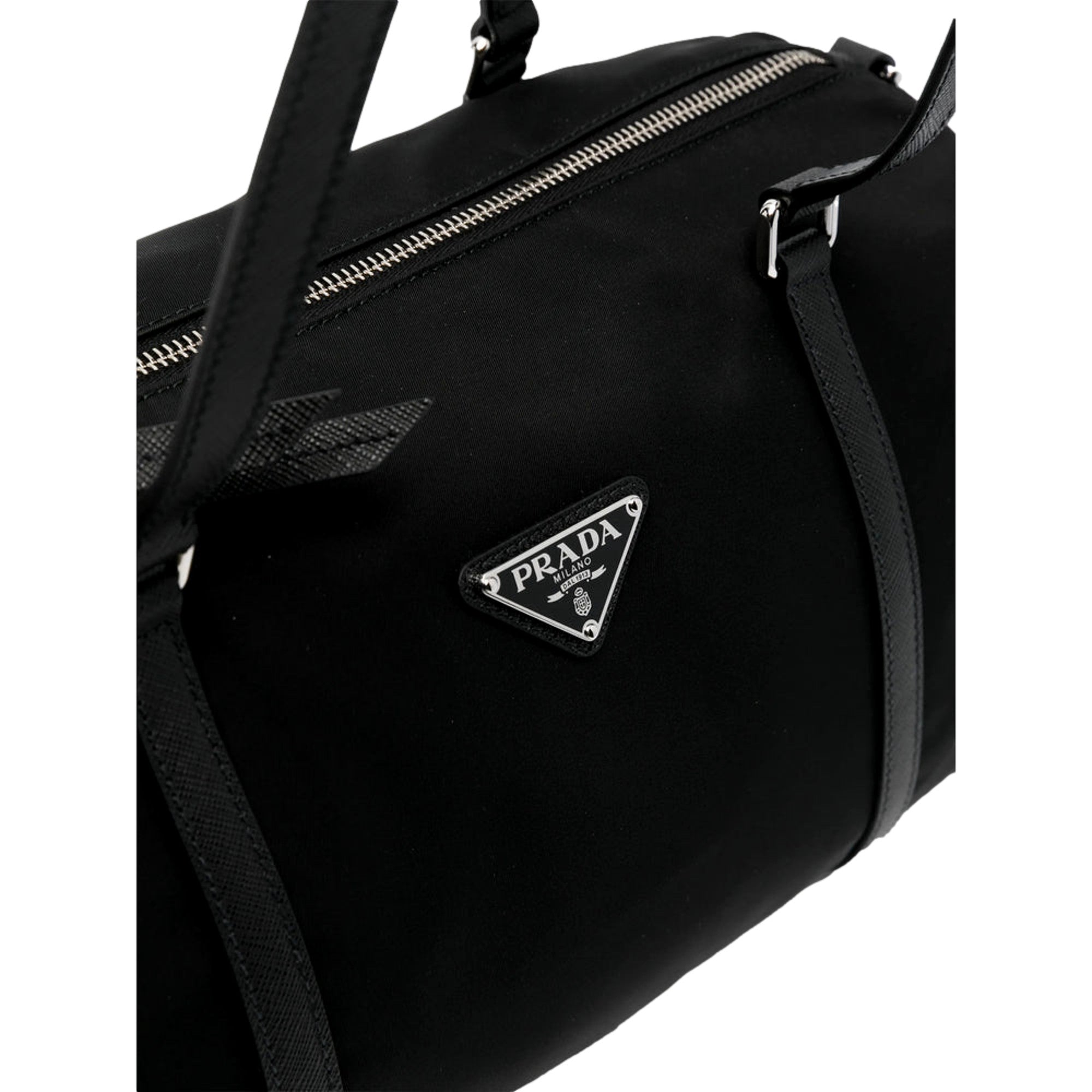 Prada Small Re-Nylon and Saffiano Leather Duffel Bag Black
