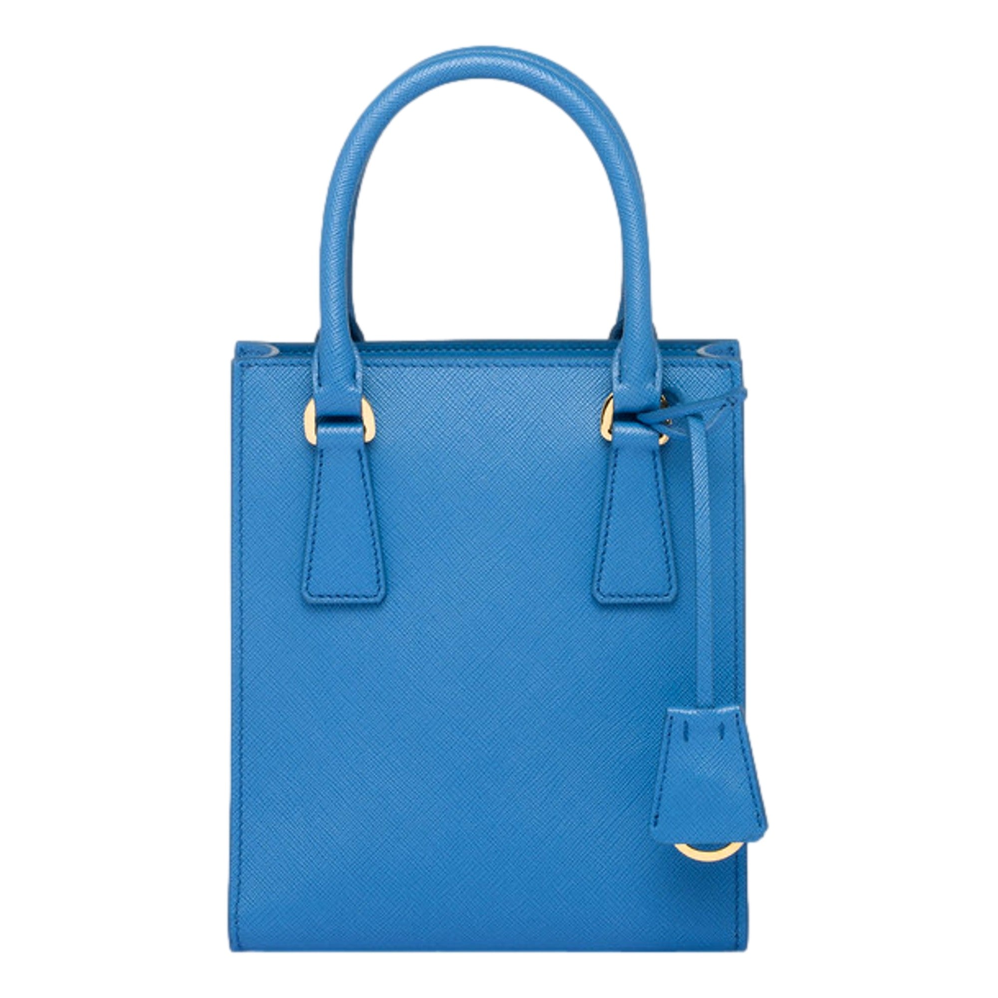 Prada Saffiano Leather Top Handle Mini Shopper Crossbody Bag in Blue