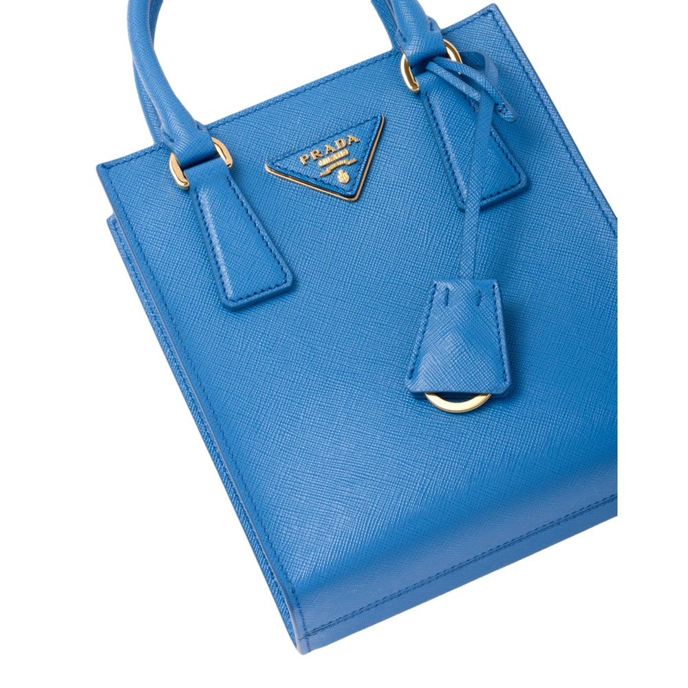Prada Saffiano Leather Top Handle Mini Shopper Crossbody Bag in Blue