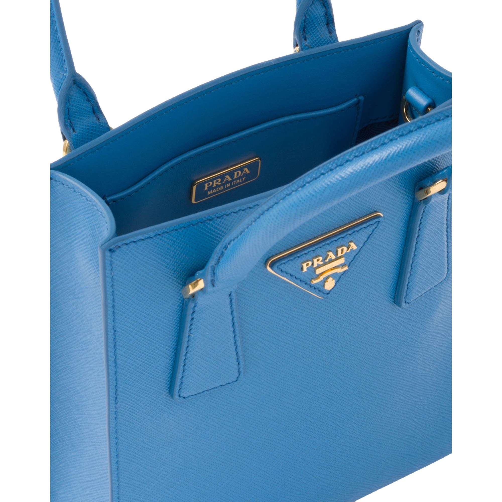 Prada Saffiano Leather Top Handle Mini Shopper Crossbody Bag in Blue