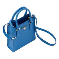 Prada Saffiano Leather Top Handle Mini Shopper Crossbody Bag in Blue