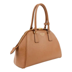 Prada Saffiano Soft Calfskin Top Handle Handbag Medium Caramel Brown