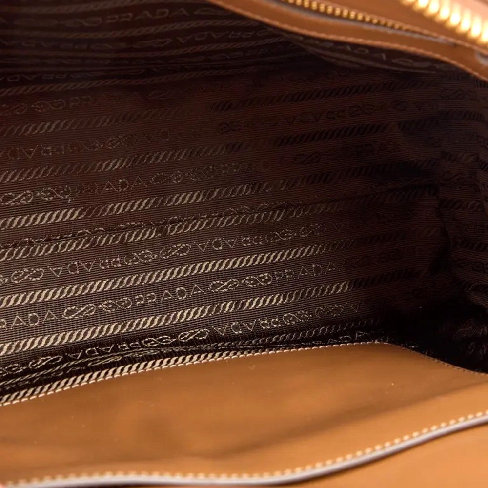 Prada Saffiano Soft Calfskin Top Handle Handbag Medium Caramel Brown