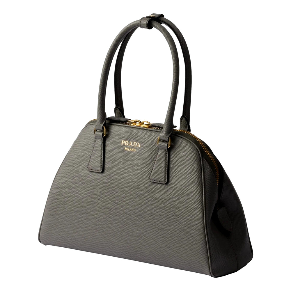 Prada Saffiano Soft Calfskin Top Handle Handbag Medium Marmo Gray
