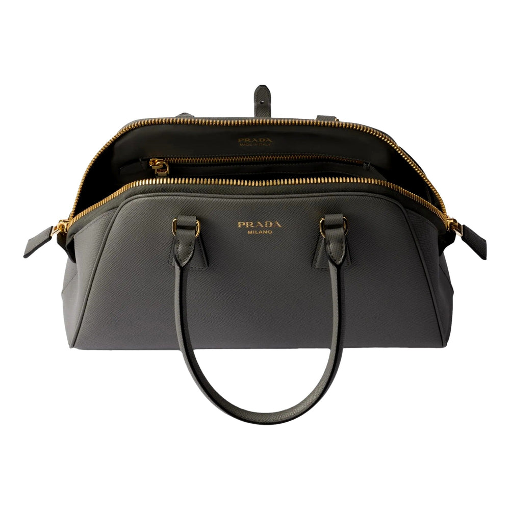 Prada Saffiano Soft Calfskin Top Handle Handbag Medium Marmo Gray