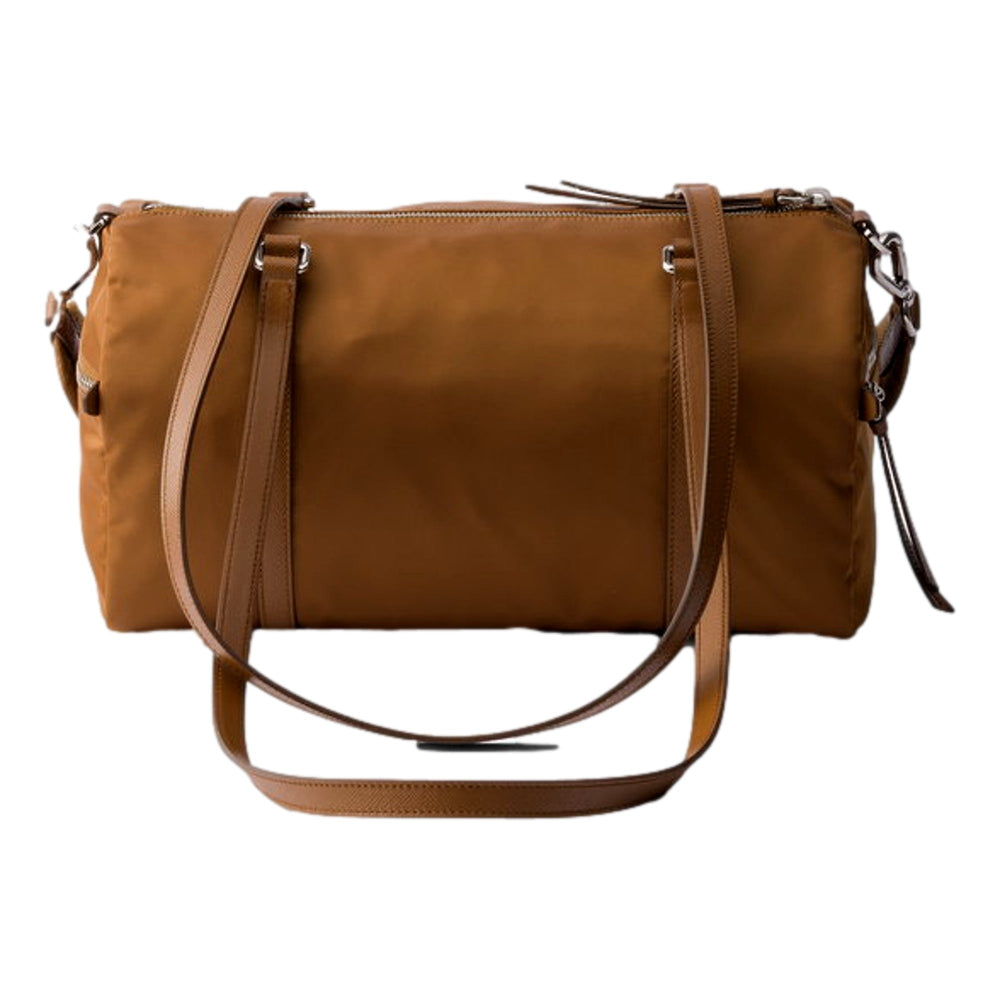 Prada Small Re-Nylon and Saffiano Leather Duffel Bag Brown