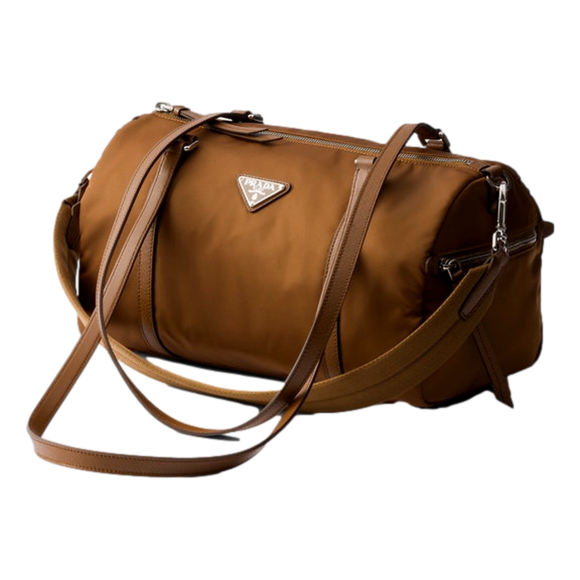 Prada Small Re-Nylon and Saffiano Leather Duffel Bag Brown