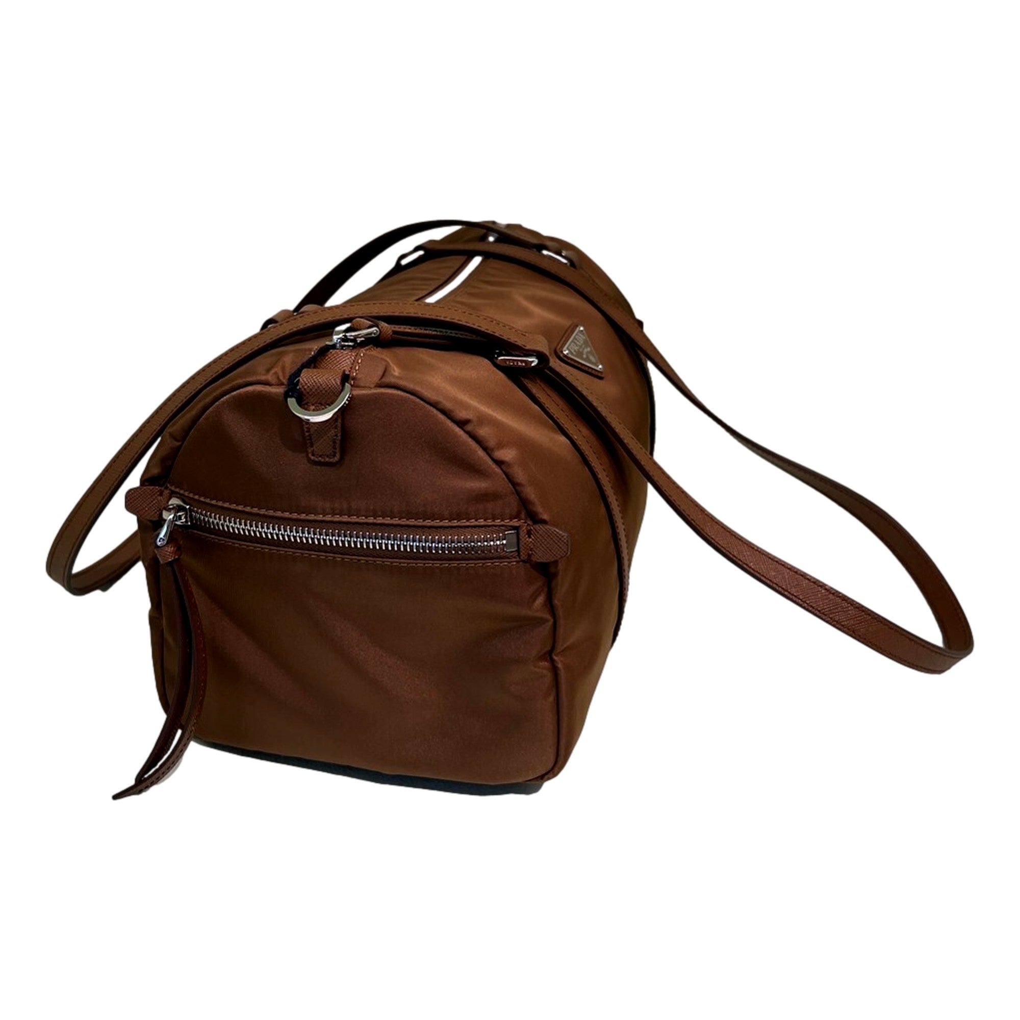 Prada Small Re-Nylon and Saffiano Leather Duffel Bag Brown
