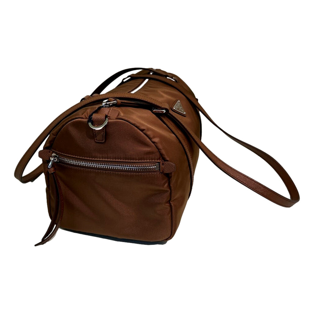 Prada Small Re-Nylon and Saffiano Leather Duffel Bag Brown